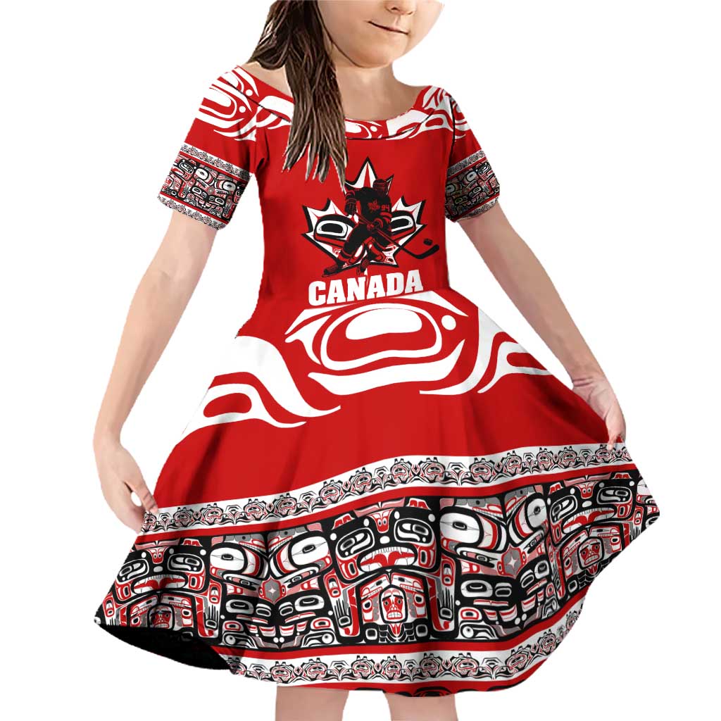 Haida Hockey Canada Family Matching Off Shoulder Short Dress and Hawaiian Shirt Maple Leaf
