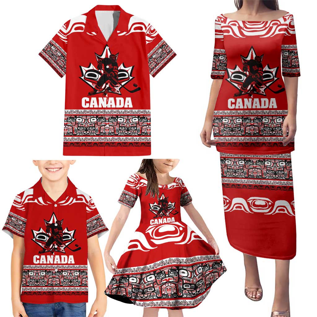 Haida Hockey Canada Family Matching Puletasi and Hawaiian Shirt Maple Leaf