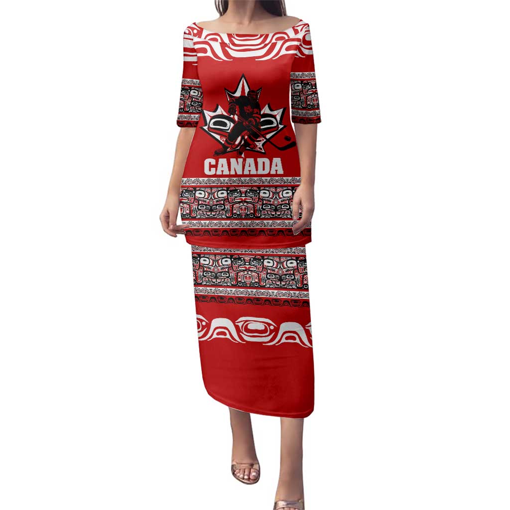 Haida Hockey Canada Family Matching Puletasi and Hawaiian Shirt Maple Leaf