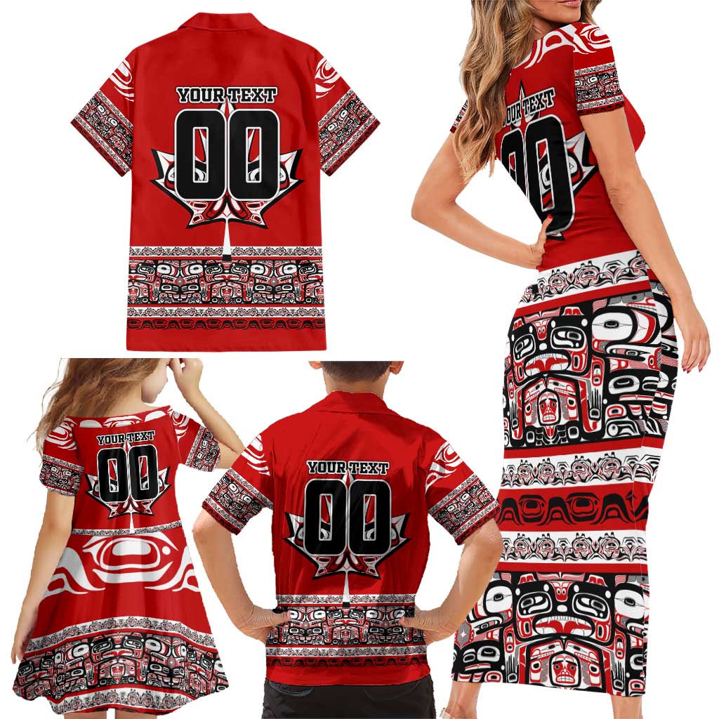 Haida Hockey Canada Family Matching Short Sleeve Bodycon Dress and Hawaiian Shirt Maple Leaf