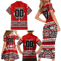 Haida Hockey Canada Family Matching Short Sleeve Bodycon Dress and Hawaiian Shirt Maple Leaf
