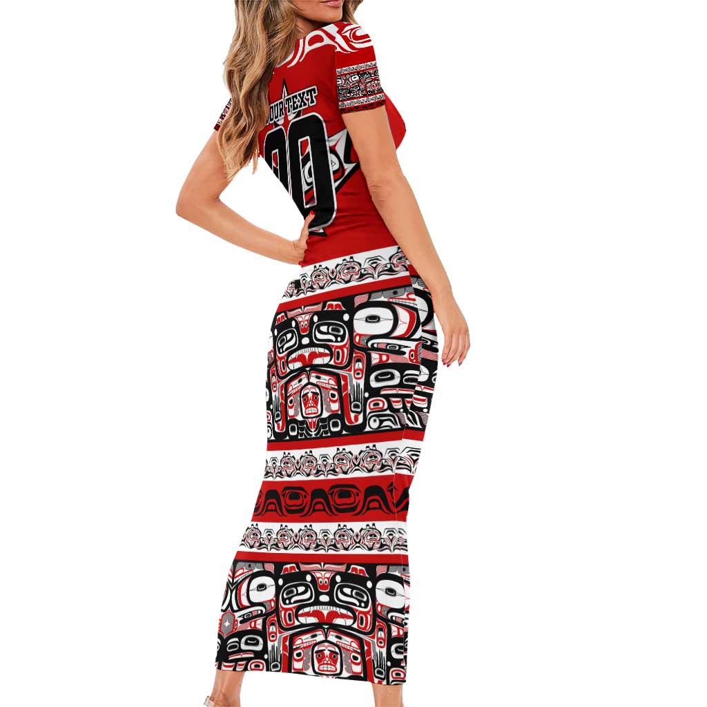 Haida Hockey Canada Family Matching Short Sleeve Bodycon Dress and Hawaiian Shirt Maple Leaf