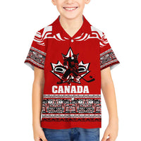 Haida Hockey Canada Family Matching Short Sleeve Bodycon Dress and Hawaiian Shirt Maple Leaf