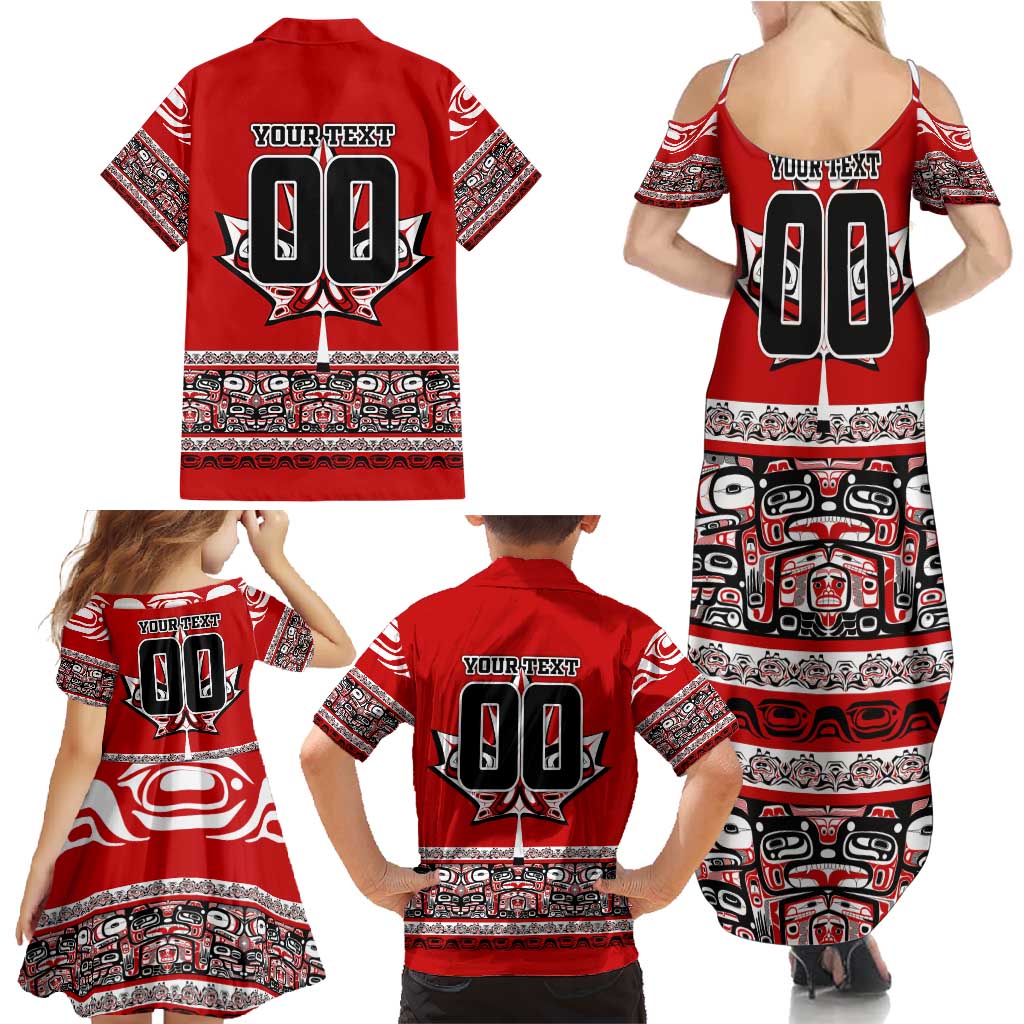 Haida Hockey Canada Family Matching Summer Maxi Dress and Hawaiian Shirt Maple Leaf