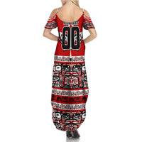 Haida Hockey Canada Family Matching Summer Maxi Dress and Hawaiian Shirt Maple Leaf
