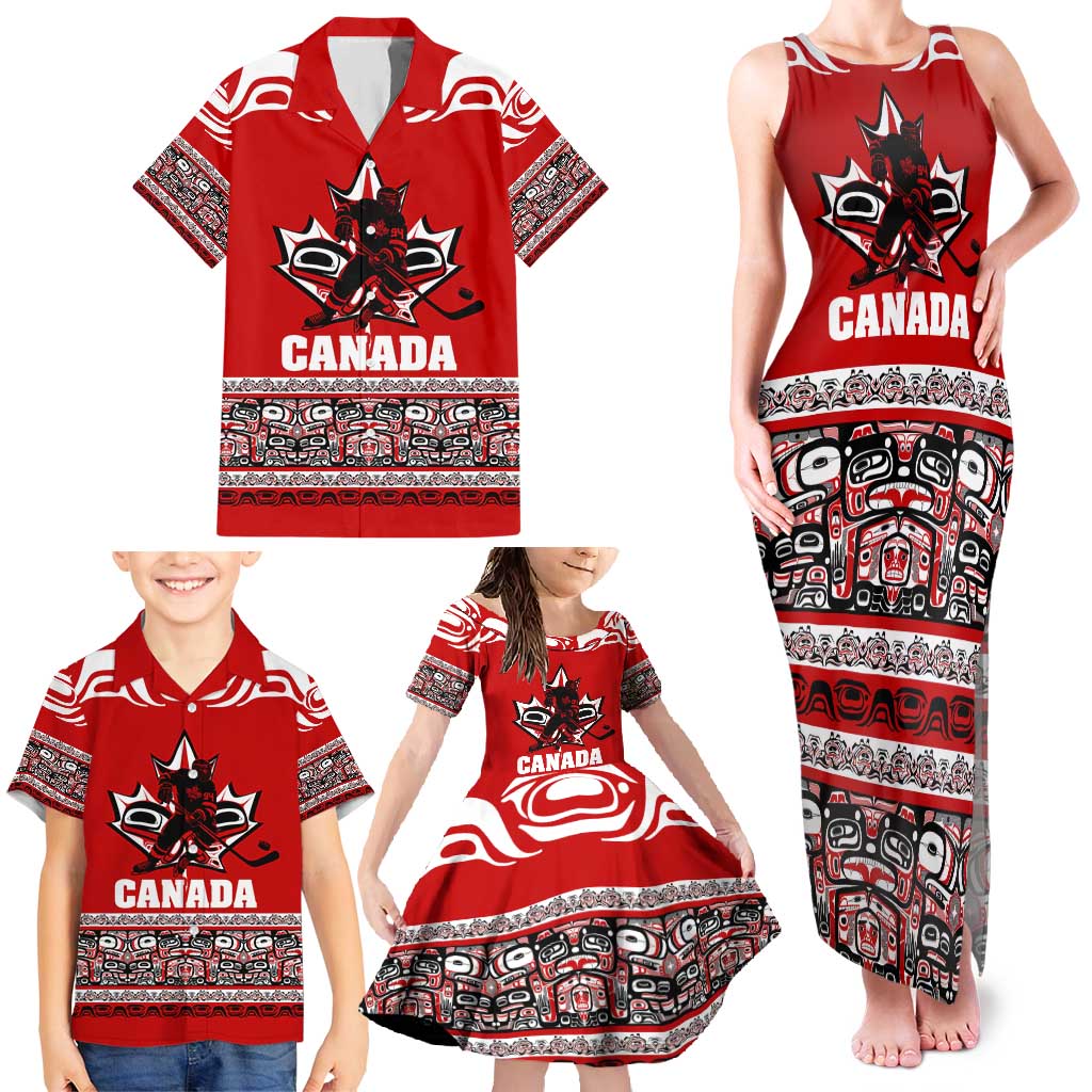 Haida Hockey Canada Family Matching Tank Maxi Dress and Hawaiian Shirt Maple Leaf