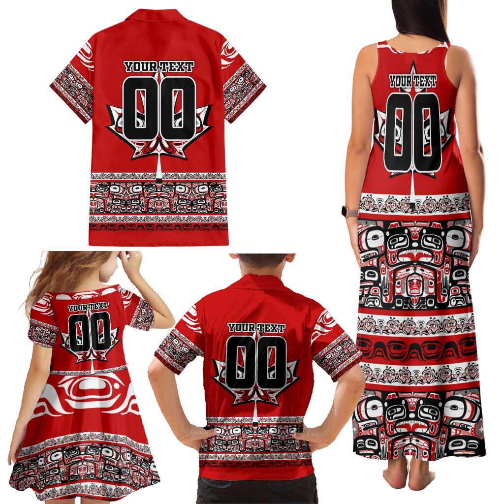 Haida Hockey Canada Family Matching Tank Maxi Dress and Hawaiian Shirt Maple Leaf