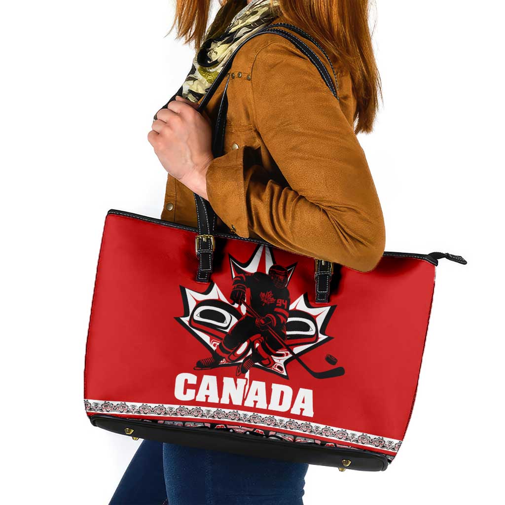 Haida Hockey Canada Leather Tote Bag Maple Leaf