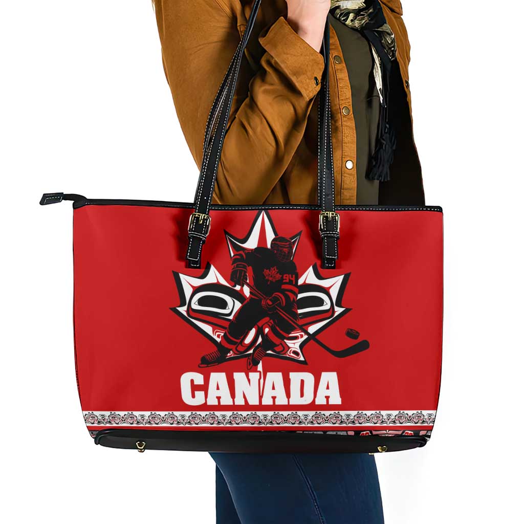 Haida Hockey Canada Leather Tote Bag Maple Leaf