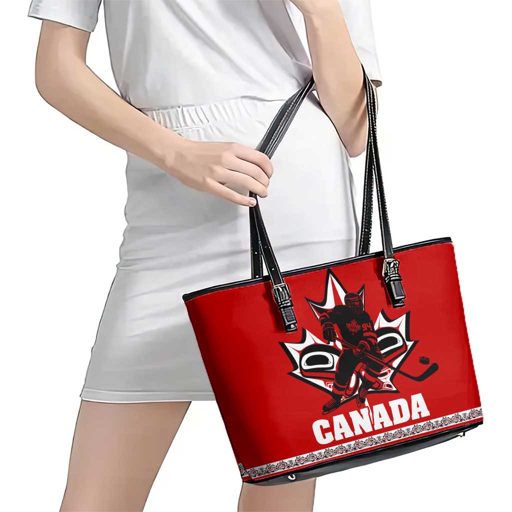 Haida Hockey Canada Leather Tote Bag Maple Leaf