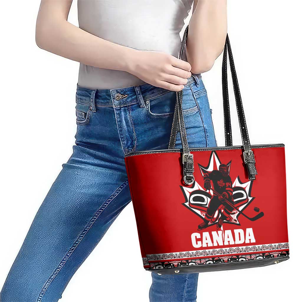 Haida Hockey Canada Leather Tote Bag Maple Leaf