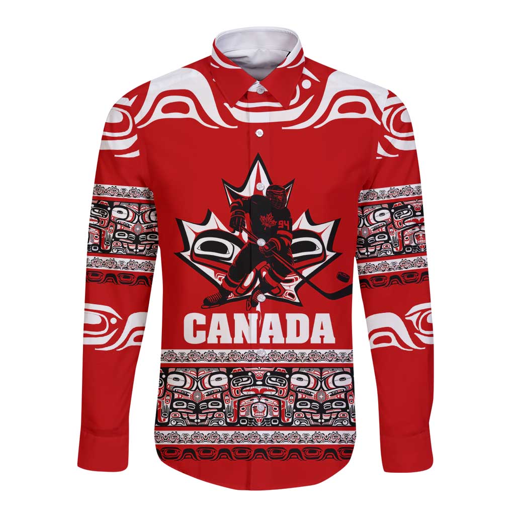Haida Hockey Canada Long Sleeve Button Shirt Maple Leaf