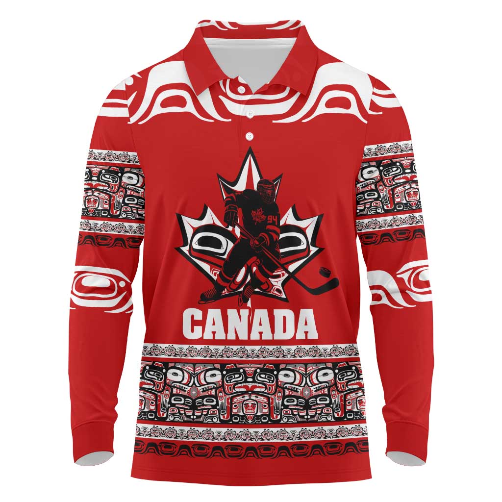 Haida Hockey Canada Long Sleeve Polo Shirt Maple Leaf