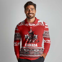 Haida Hockey Canada Long Sleeve Polo Shirt Maple Leaf