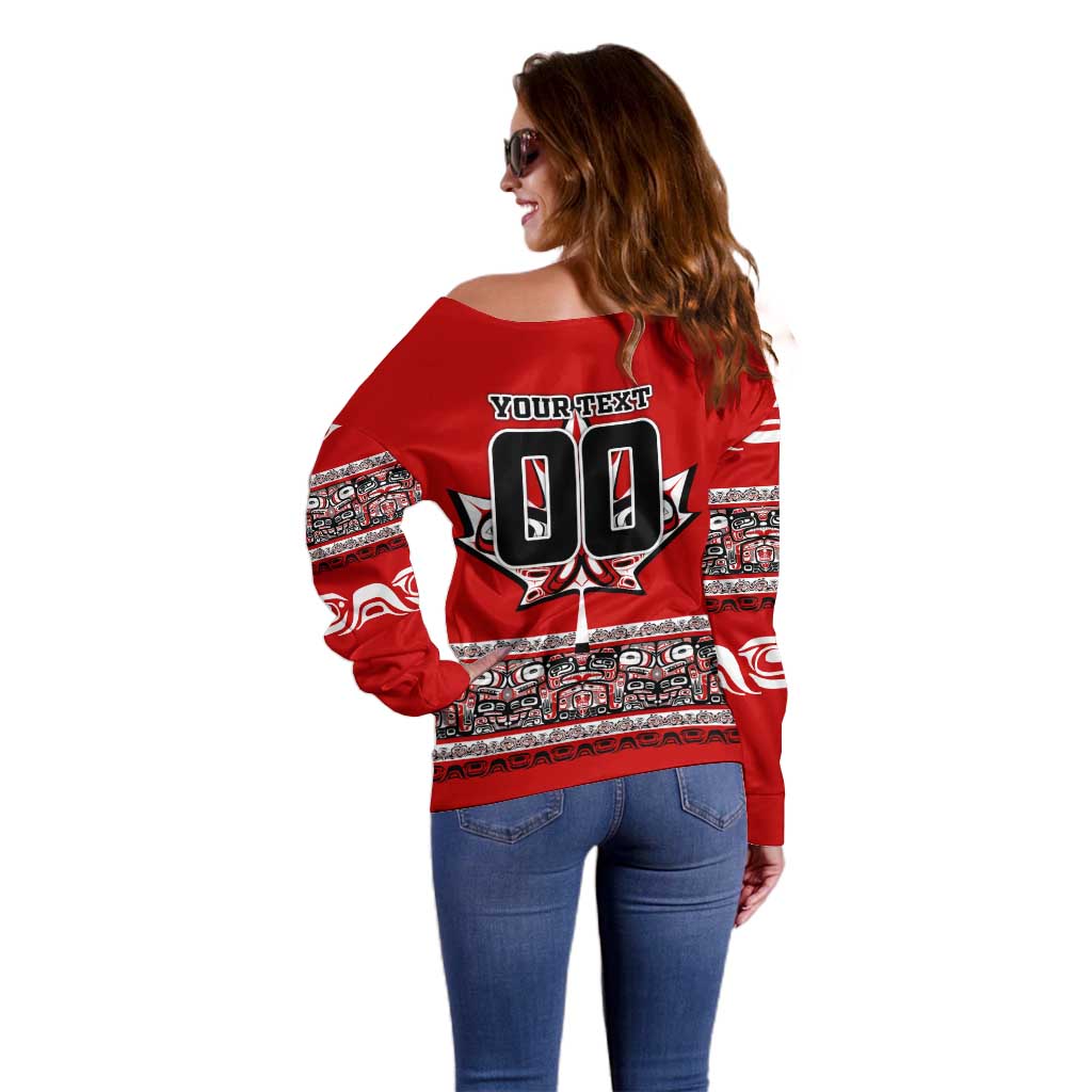 Haida Hockey Canada Off Shoulder Sweater Maple Leaf