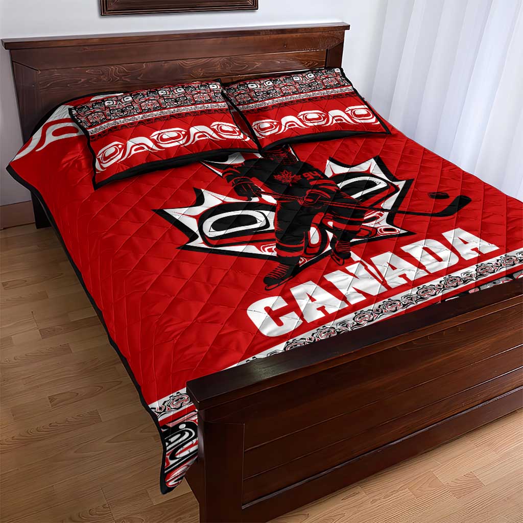 Haida Hockey Canada Quilt Bed Set Maple Leaf