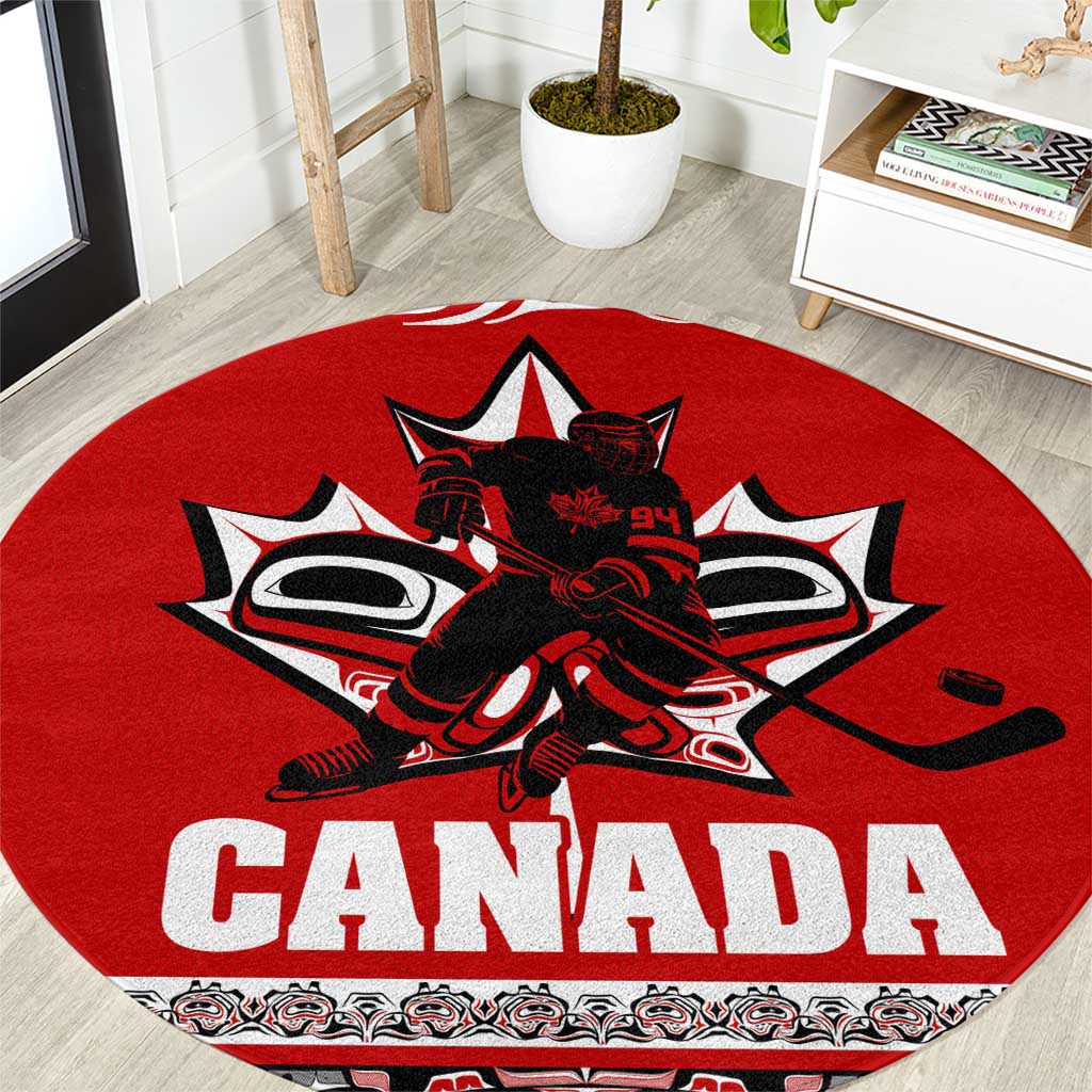 Haida Hockey Canada Round Carpet Maple Leaf