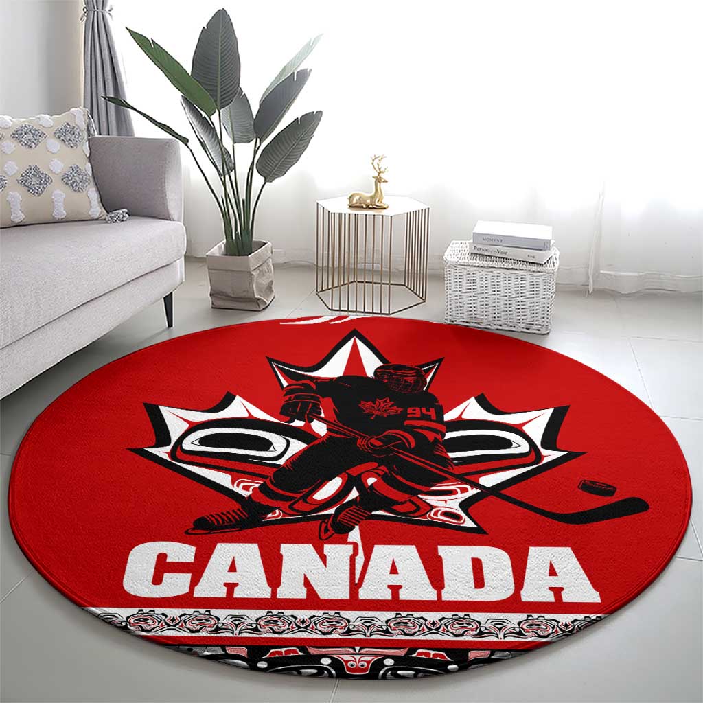 Haida Hockey Canada Round Carpet Maple Leaf