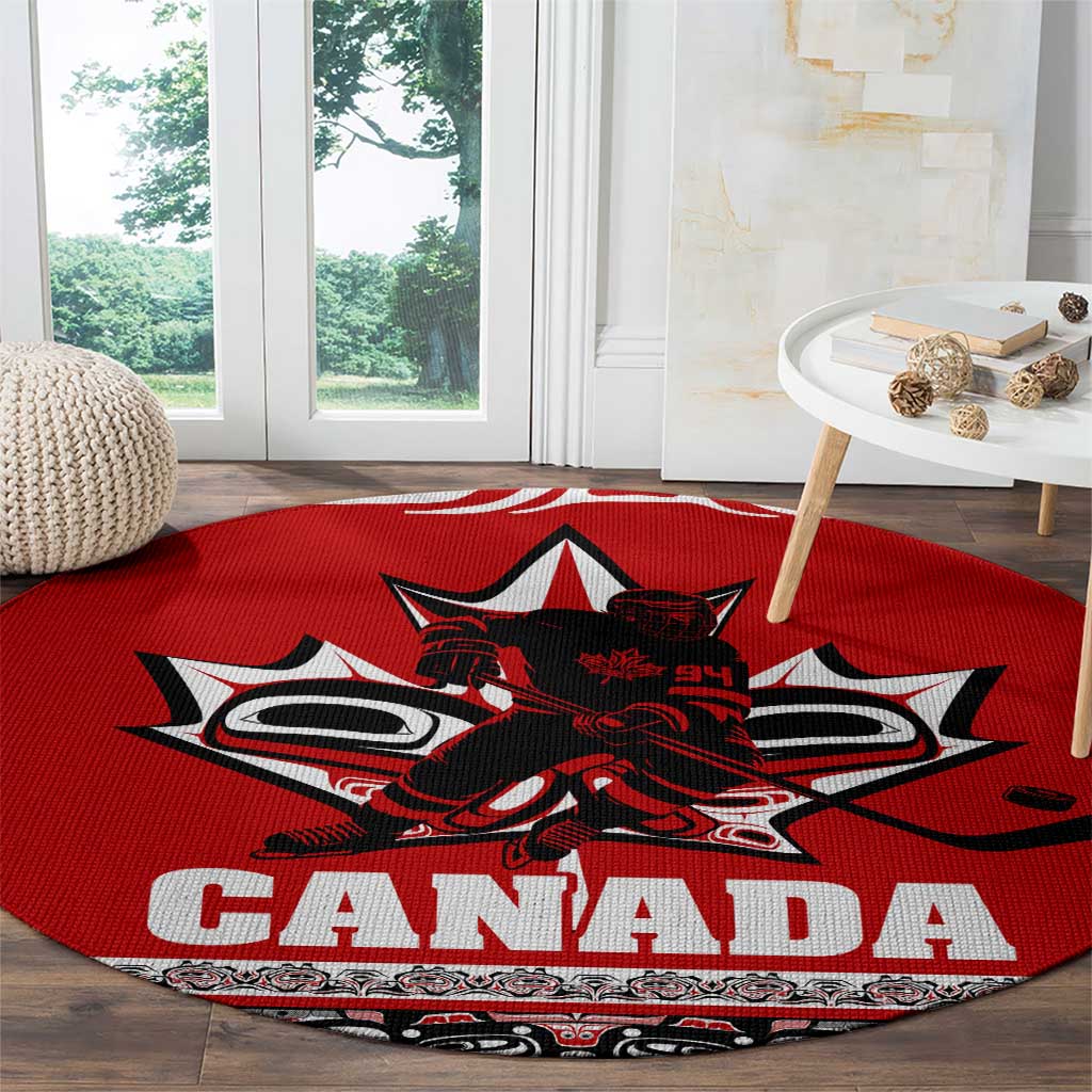 Haida Hockey Canada Round Carpet Maple Leaf