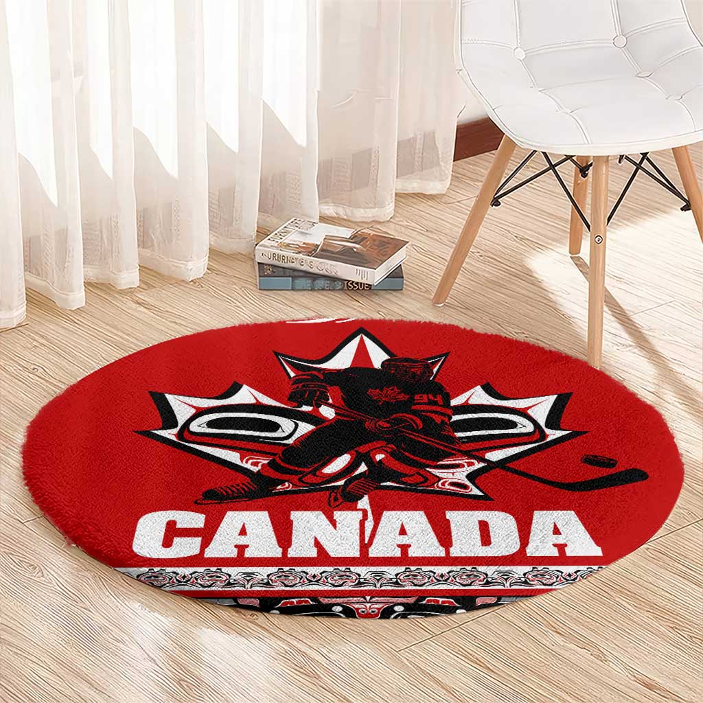 Haida Hockey Canada Round Carpet Maple Leaf