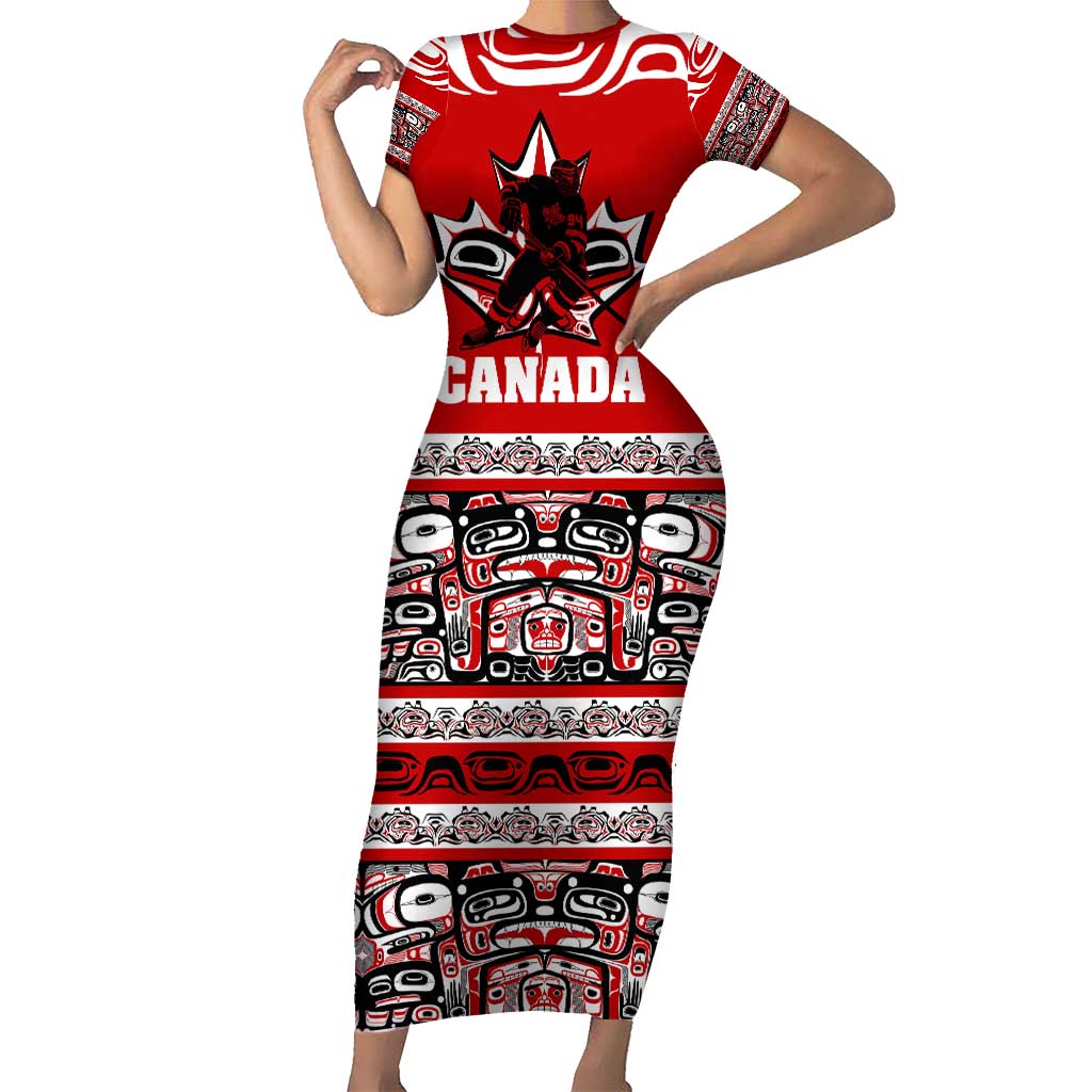 Haida Hockey Canada Short Sleeve Bodycon Dress Maple Leaf