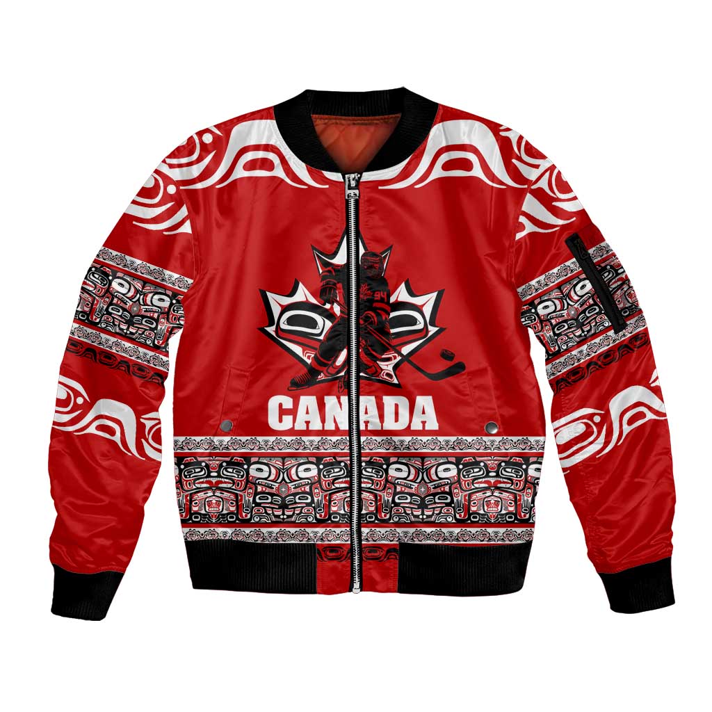 Haida Hockey Canada Sleeve Zip Bomber Jacket Maple Leaf