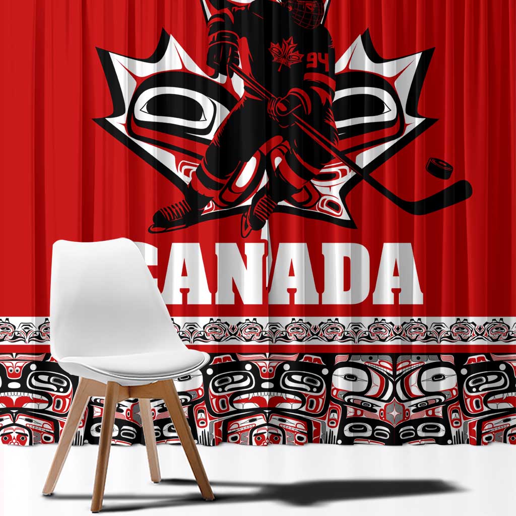 Haida Hockey Canada Window Curtain Maple Leaf