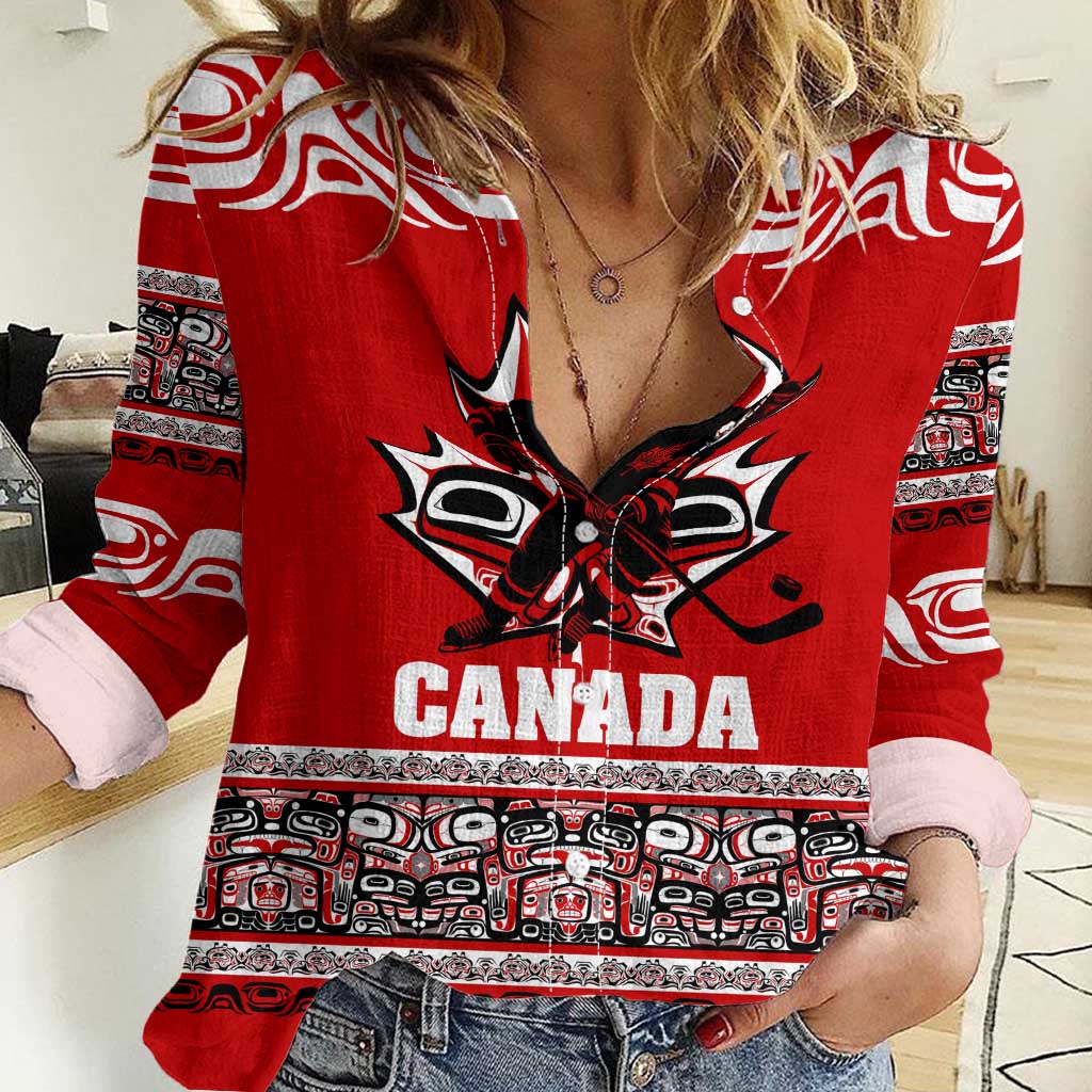 Haida Hockey Canada Women Casual Shirt Maple Leaf