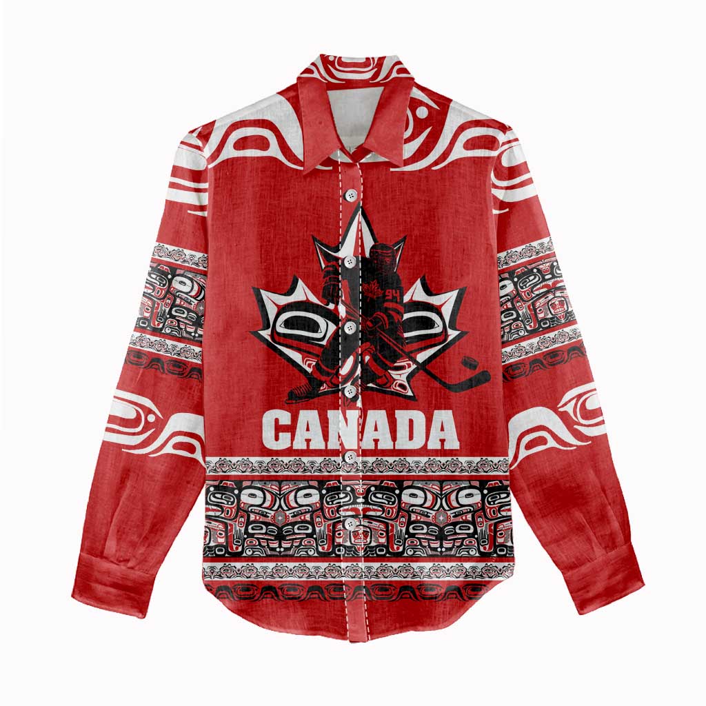 Haida Hockey Canada Women Casual Shirt Maple Leaf
