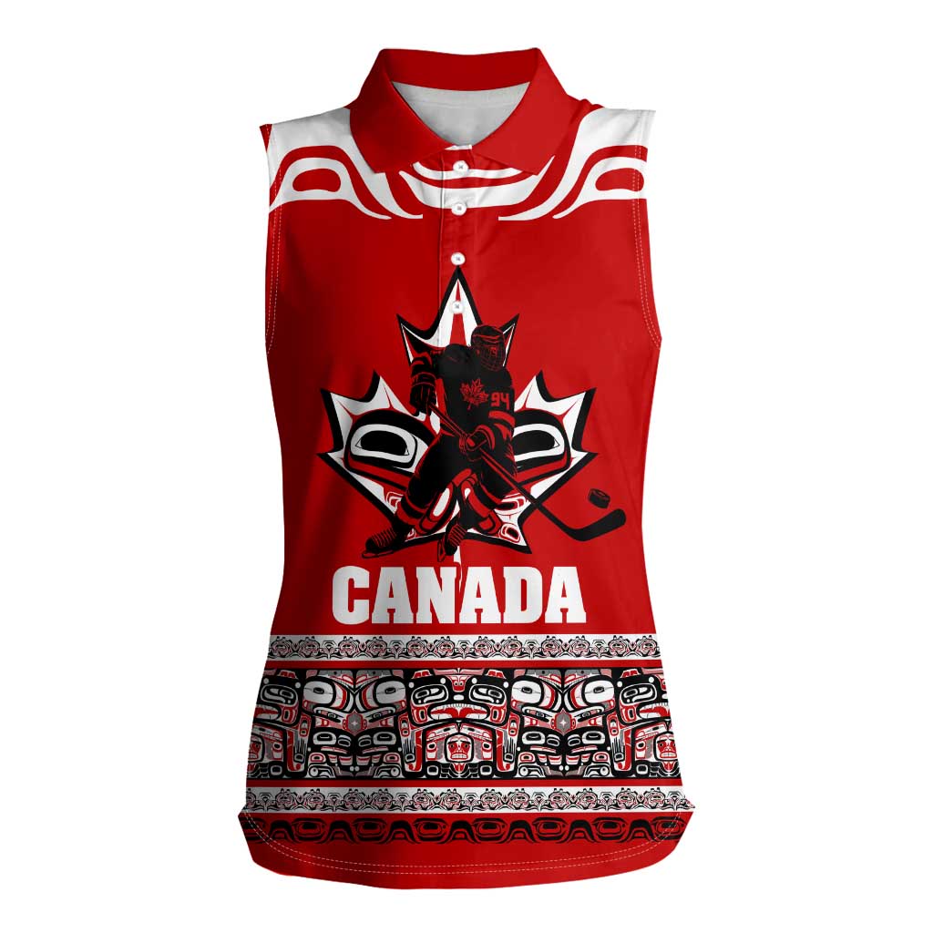 Haida Hockey Canada Women Sleeveless Polo Shirt Maple Leaf