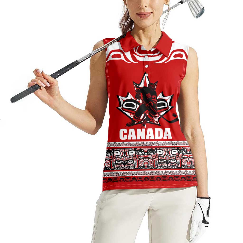 Haida Hockey Canada Women Sleeveless Polo Shirt Maple Leaf