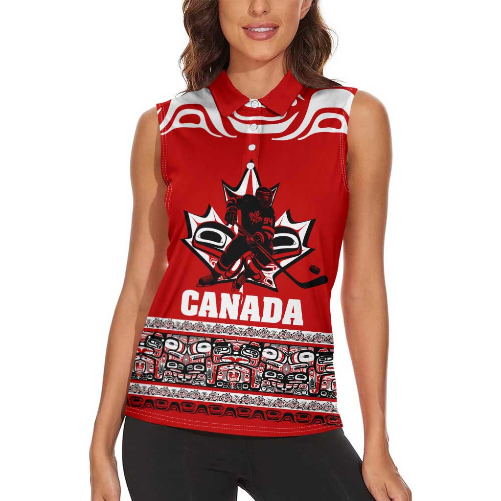 Haida Hockey Canada Women Sleeveless Polo Shirt Maple Leaf
