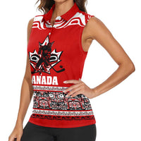Haida Hockey Canada Women Sleeveless Polo Shirt Maple Leaf