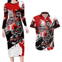 Canada Hockey Skull Life and Death Couples Matching Long Sleeve Bodycon Dress and Hawaiian Shirt