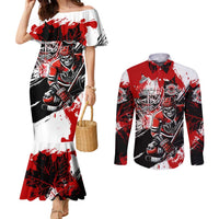 Canada Hockey Skull Life and Death Couples Matching Mermaid Dress and Long Sleeve Button Shirt