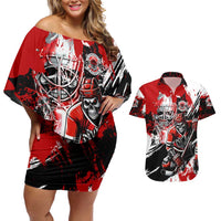 Canada Hockey Skull Life and Death Couples Matching Off Shoulder Short Dress and Hawaiian Shirt