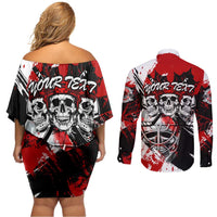 Canada Hockey Skull Life and Death Couples Matching Off Shoulder Short Dress and Long Sleeve Button Shirt