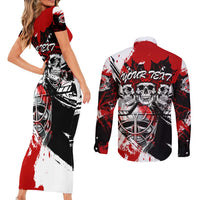 Canada Hockey Skull Life and Death Couples Matching Short Sleeve Bodycon Dress and Long Sleeve Button Shirt