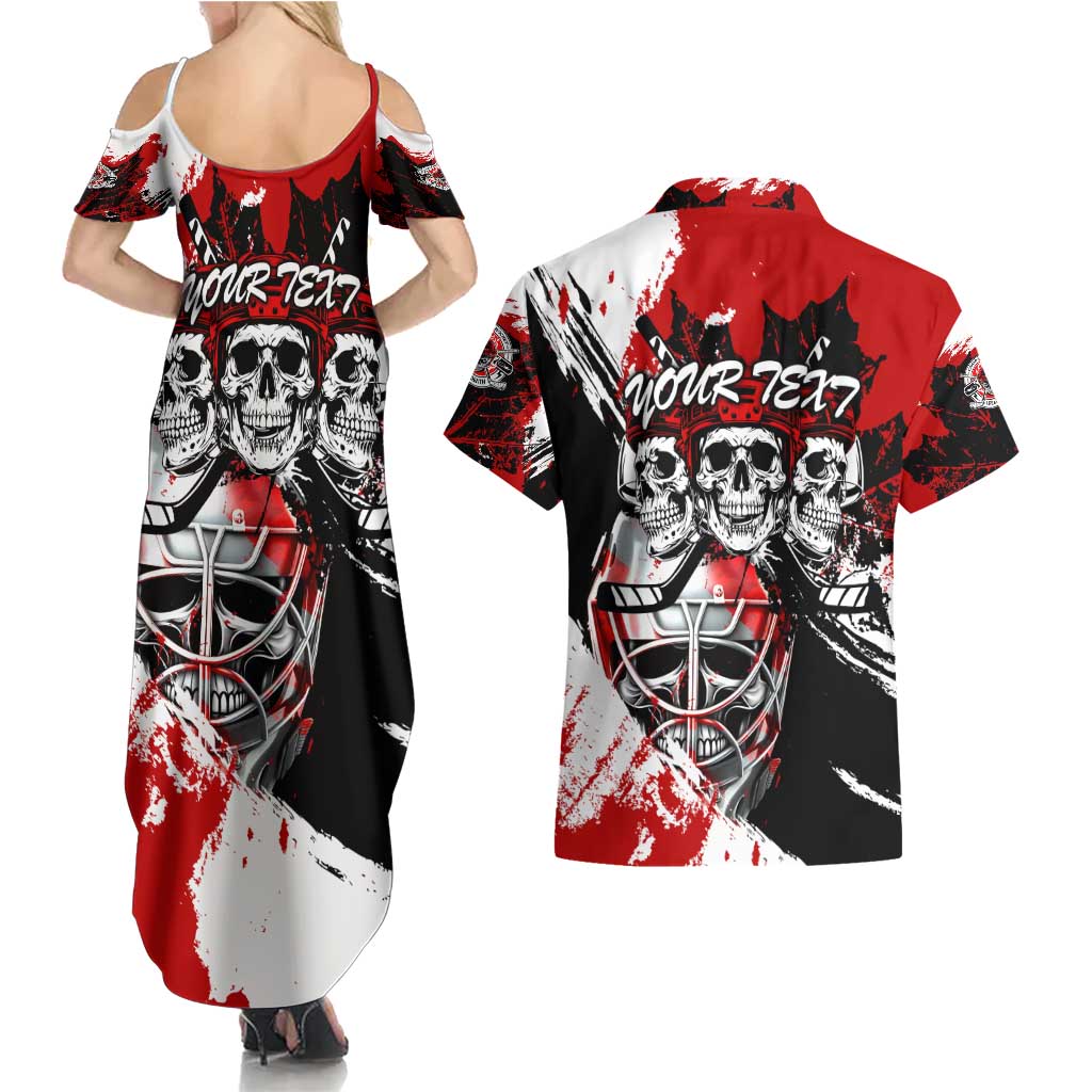 Canada Hockey Skull Life and Death Couples Matching Summer Maxi Dress and Hawaiian Shirt