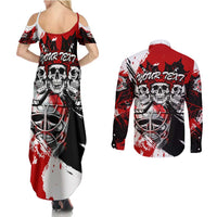 Canada Hockey Skull Life and Death Couples Matching Summer Maxi Dress and Long Sleeve Button Shirt
