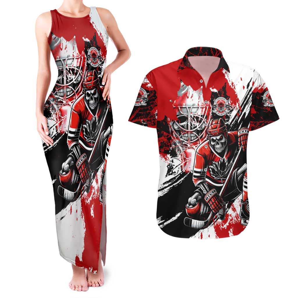 Canada Hockey Skull Life and Death Couples Matching Tank Maxi Dress and Hawaiian Shirt