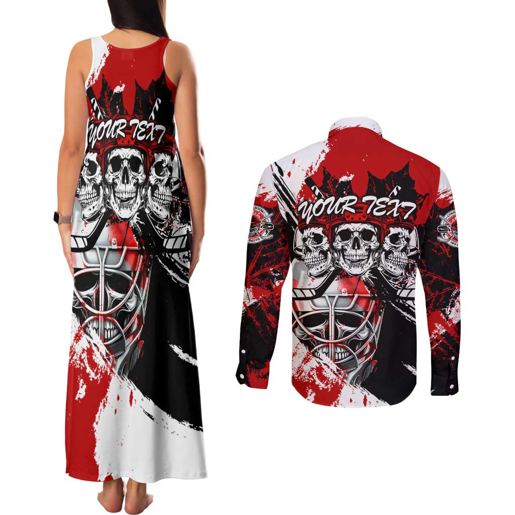 Canada Hockey Skull Life and Death Couples Matching Tank Maxi Dress and Long Sleeve Button Shirt