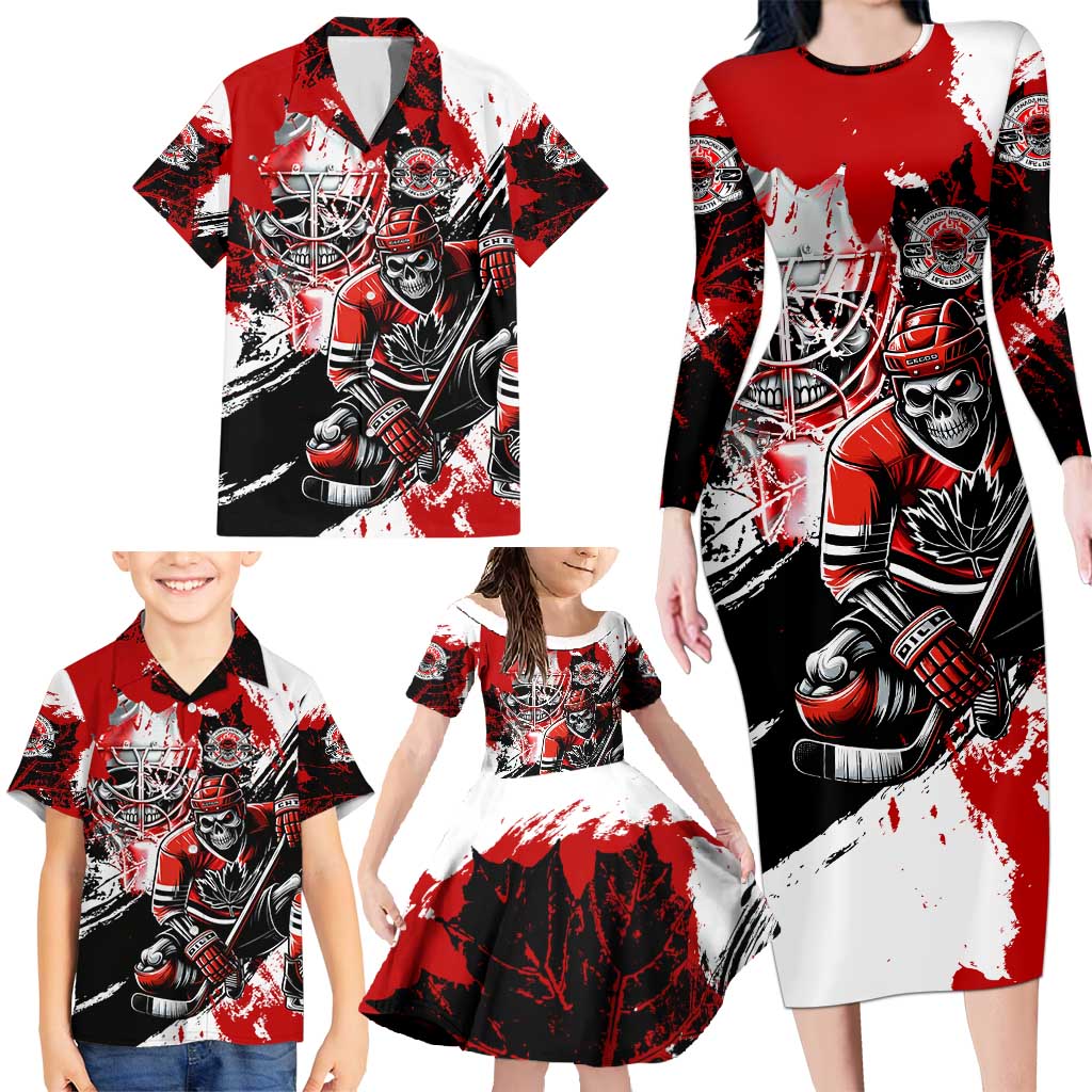 Canada Hockey Skull Life and Death Family Matching Long Sleeve Bodycon Dress and Hawaiian Shirt