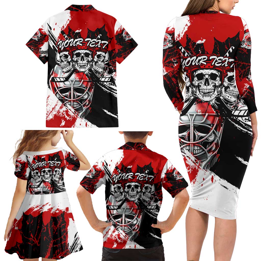 Canada Hockey Skull Life and Death Family Matching Long Sleeve Bodycon Dress and Hawaiian Shirt