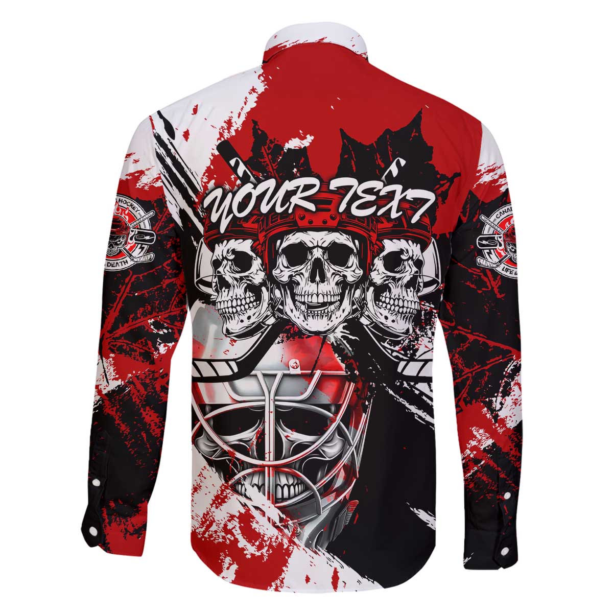 Canada Hockey Skull Life and Death Family Matching Off The Shoulder Long Sleeve Dress and Hawaiian Shirt