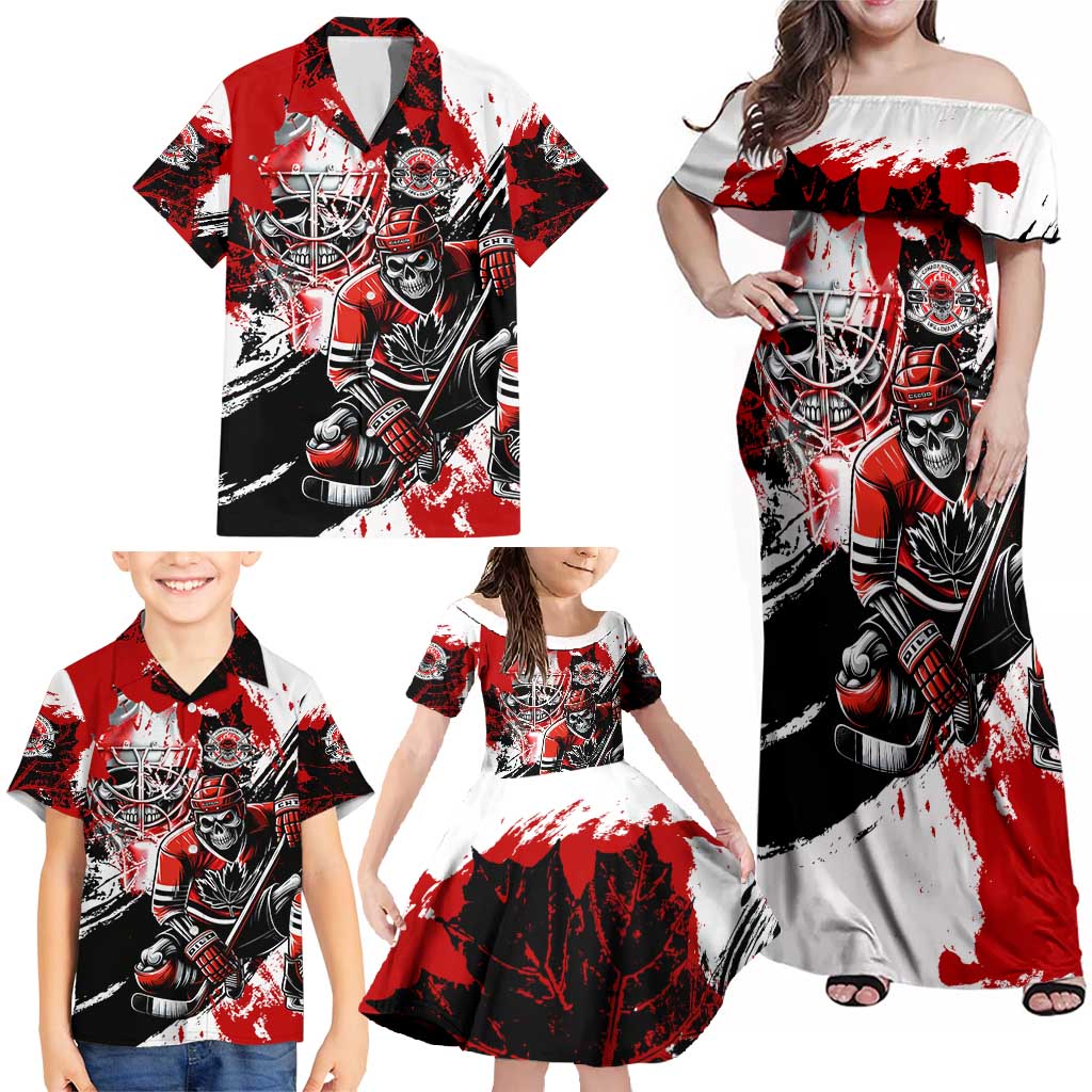 Canada Hockey Skull Life and Death Family Matching Off Shoulder Maxi Dress and Hawaiian Shirt