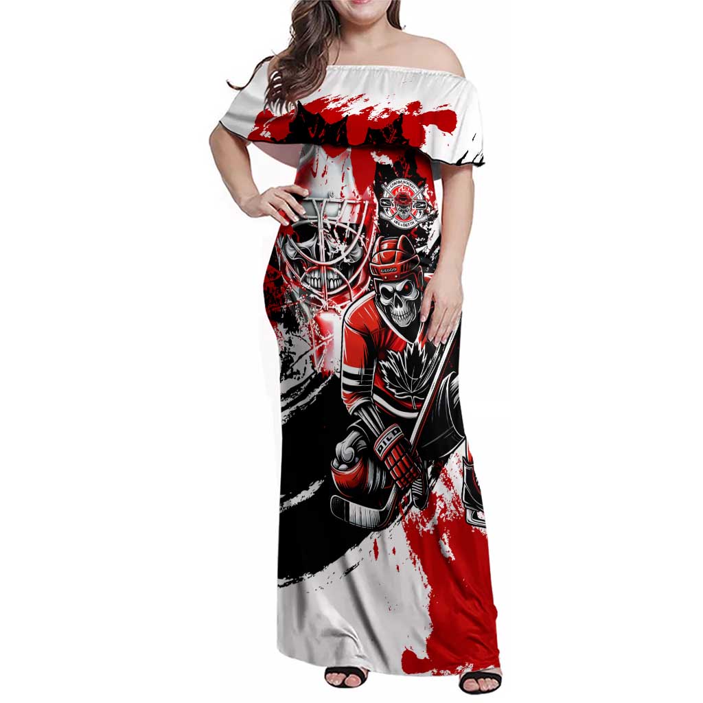 Canada Hockey Skull Life and Death Family Matching Off Shoulder Maxi Dress and Hawaiian Shirt