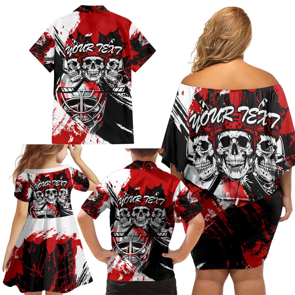 Canada Hockey Skull Life and Death Family Matching Off Shoulder Short Dress and Hawaiian Shirt