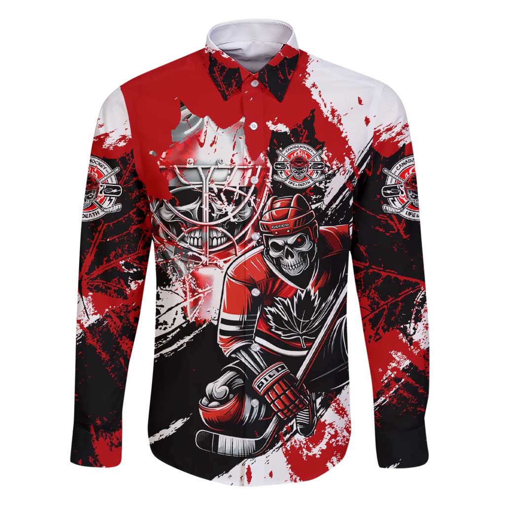 Canada Hockey Skull Life and Death Family Matching Short Sleeve Bodycon Dress and Hawaiian Shirt