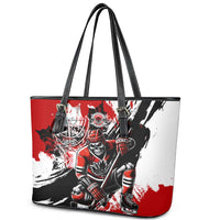 Canada Hockey Skull Life and Death Leather Tote Bag